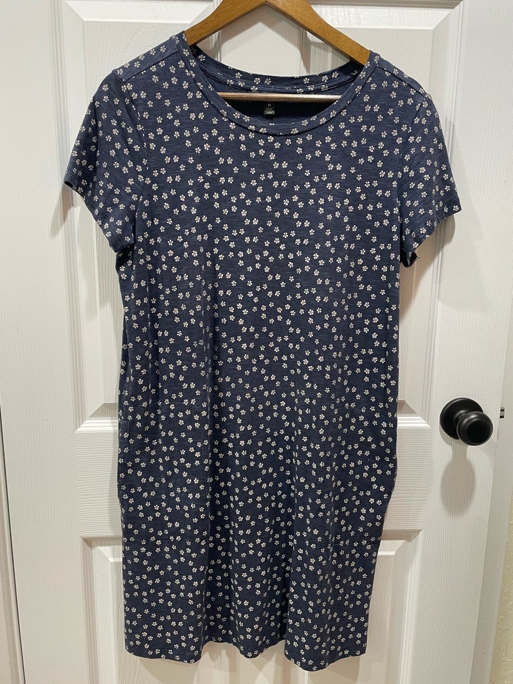 Toad&Co Windmere II Dress Navy Blue Floral Organic Cotton Blend Size Medium